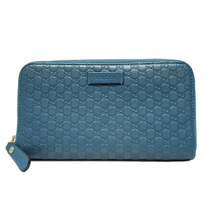 Gucci Micro Guccissima 449391 Blue Green Round Zipper Leather Long Wallet
