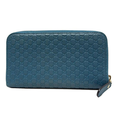 Gucci Micro Guccissima 449391 Blue Green Round Zipper Leather Long Wallet