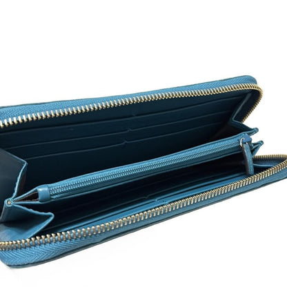 Gucci Micro Guccissima 449391 Blue Green Round Zipper Leather Long Wallet