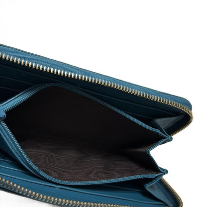 Gucci Micro Guccissima 449391 Blue Green Round Zipper Leather Long Wallet