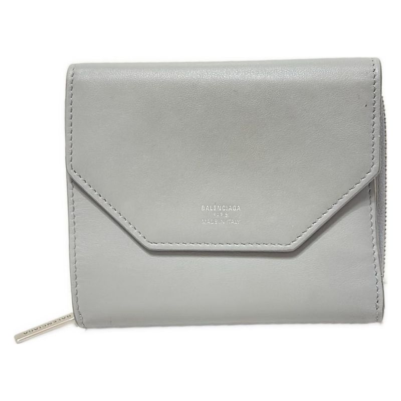 Balenciaga Bifold Wallet Envelope Flap Compact Wallet 753762 Gray Round Zipper