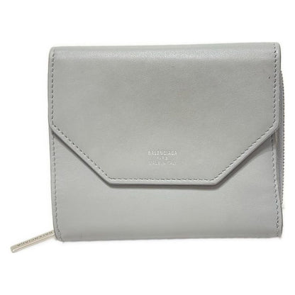 Balenciaga Bifold Wallet Envelope Flap Compact Wallet 753762 Gray Round Zipper