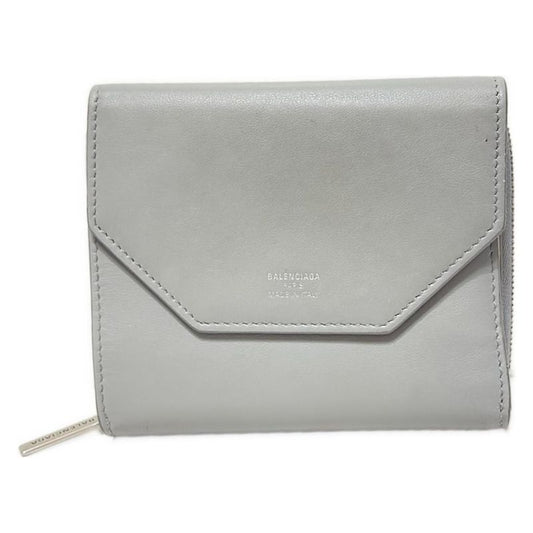 Balenciaga Bifold Wallet Envelope Flap Compact Wallet 753762 Gray Round Zipper