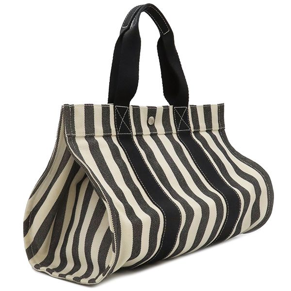 Hermes Tote Bag Cannes MM Canvas Ivory and Black Silver Hardware White Black