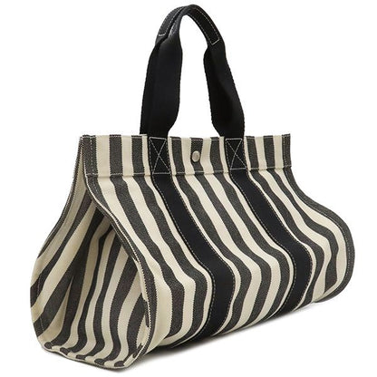 Hermes Tote Bag Cannes MM Canvas Ivory and Black Silver Hardware White Black