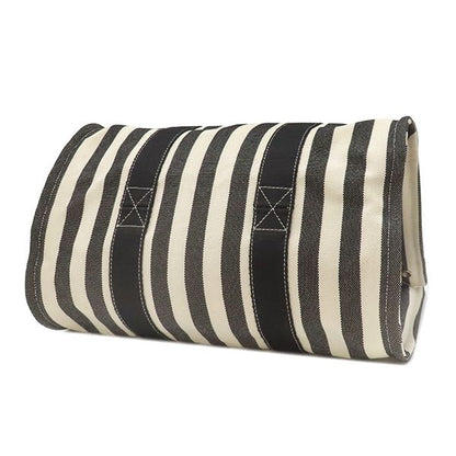 Hermes Tote Bag Cannes MM Canvas Ivory and Black Silver Hardware White Black