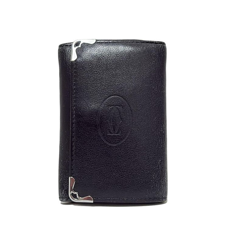 Cartier Key Case Cabochon Black 6 Hooks Leather