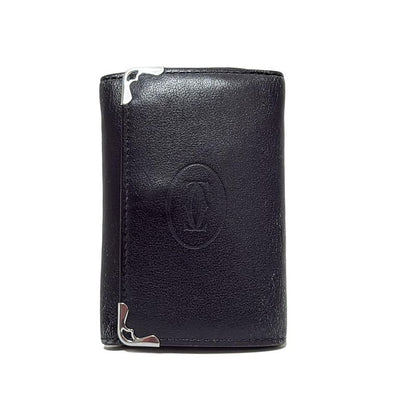 Cartier Key Case Cabochon Black 6 Hooks Leather