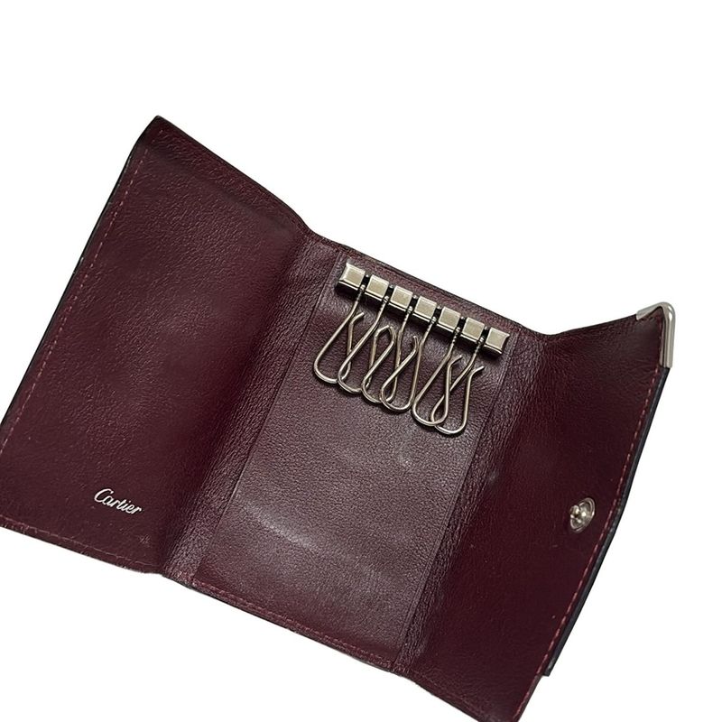 Cartier Key Case Cabochon Black 6 Hooks Leather