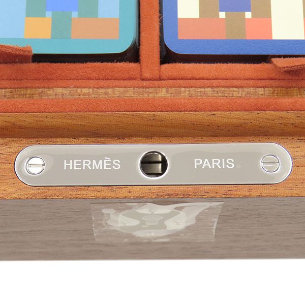Hermes Miscellaneous Goods Poker Box Mahogany Brownish Silver Hardware Unused