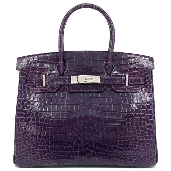 Hermes Handbag Birkin 30 Porosus Amethyst Silver Hardware Purple Croc L