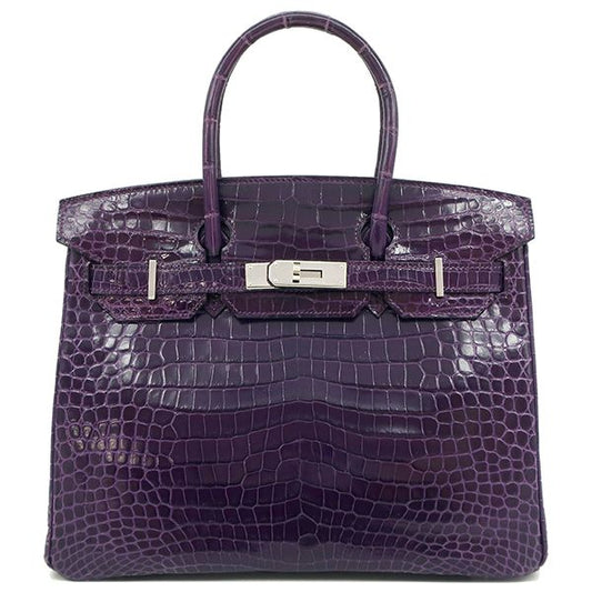 Hermes Handbag Birkin 30 Porosus Amethyst Silver Hardware Purple Croc L