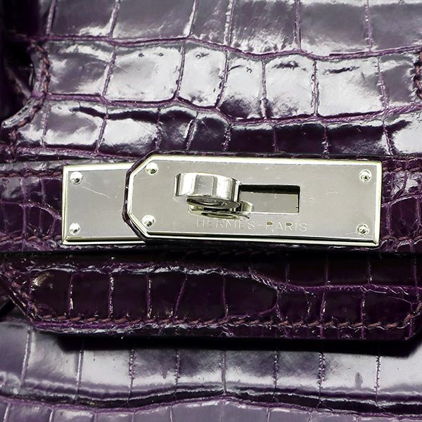 Hermes Handbag Birkin 30 Porosus Amethyst Silver Hardware Purple Croc L