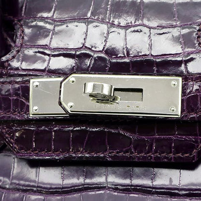 Hermes Handbag Birkin 30 Porosus Amethyst Silver Hardware Purple Croc L
