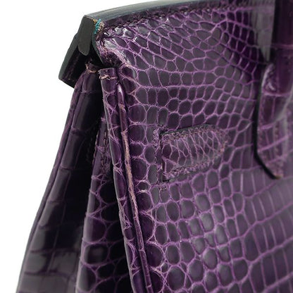 Hermes Handbag Birkin 30 Porosus Amethyst Silver Hardware Purple Croc L