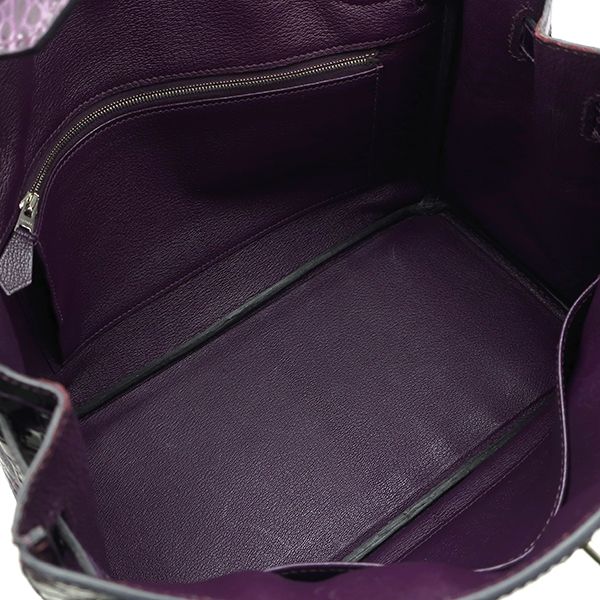 Hermes Handbag Birkin 30 Porosus Amethyst Silver Hardware Purple Croc L