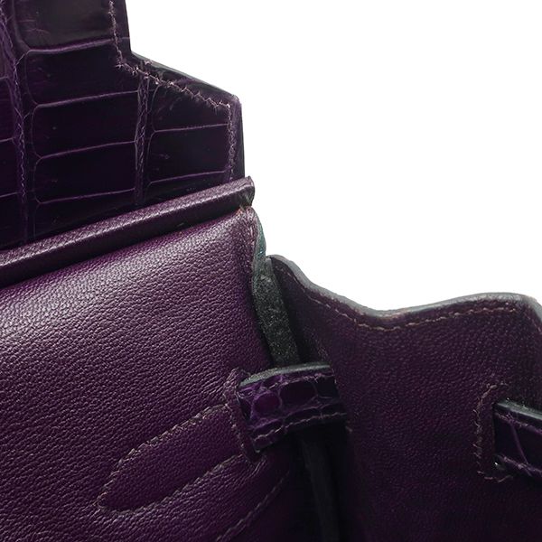 Hermes Handbag Birkin 30 Porosus Amethyst Silver Hardware Purple Croc L