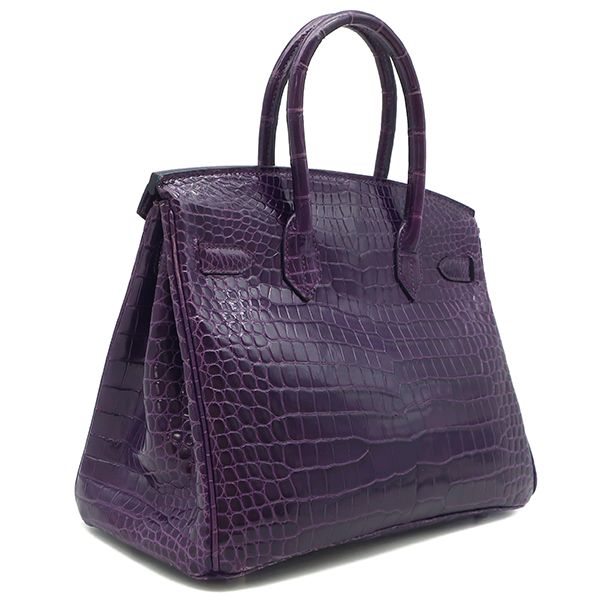 Hermes Handbag Birkin 30 Porosus Amethyst Silver Hardware Purple Croc L