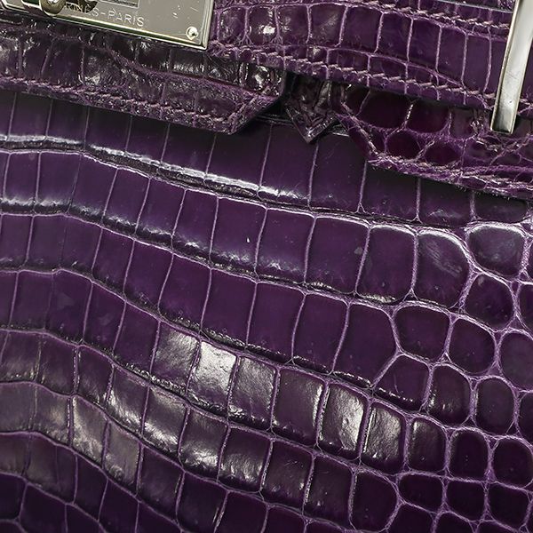 Hermes Handbag Birkin 30 Porosus Amethyst Silver Hardware Purple Croc L
