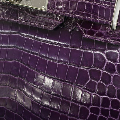Hermes Handbag Birkin 30 Porosus Amethyst Silver Hardware Purple Croc L