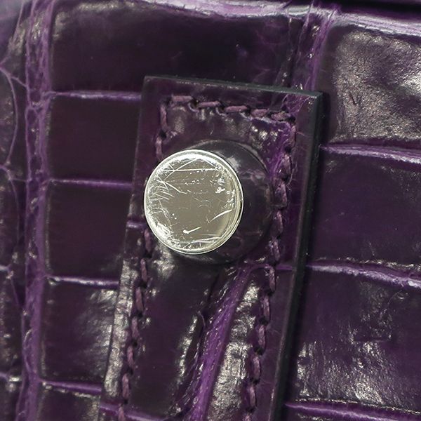 Hermes Handbag Birkin 30 Porosus Amethyst Silver Hardware Purple Croc L