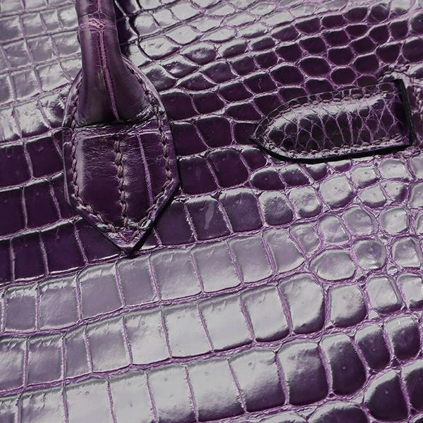 Hermes Handbag Birkin 30 Porosus Amethyst Silver Hardware Purple Croc L