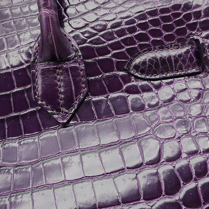 Hermes Handbag Birkin 30 Porosus Amethyst Silver Hardware Purple Croc L