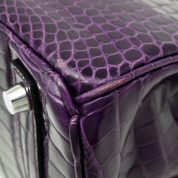 Hermes Handbag Birkin 30 Porosus Amethyst Silver Hardware Purple Croc L