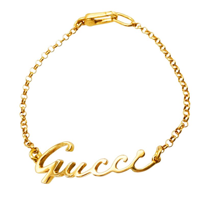 Gucci Logo Graffiti Signature Bracelet 18K Yellow Gold 55g Yellow Gold Ladies