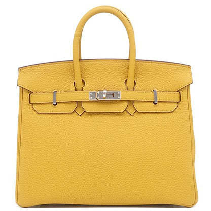 Hermes Handbag Birkin 25 Togo Jeanne Ambre Silver Hardware Yellow Engraved B