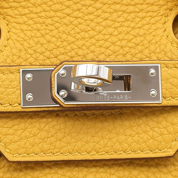 Hermes Handbag Birkin 25 Togo Jeanne Ambre Silver Hardware Yellow Engraved B