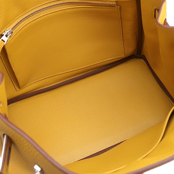 Hermes Handbag Birkin 25 Togo Jeanne Ambre Silver Hardware Yellow Engraved B