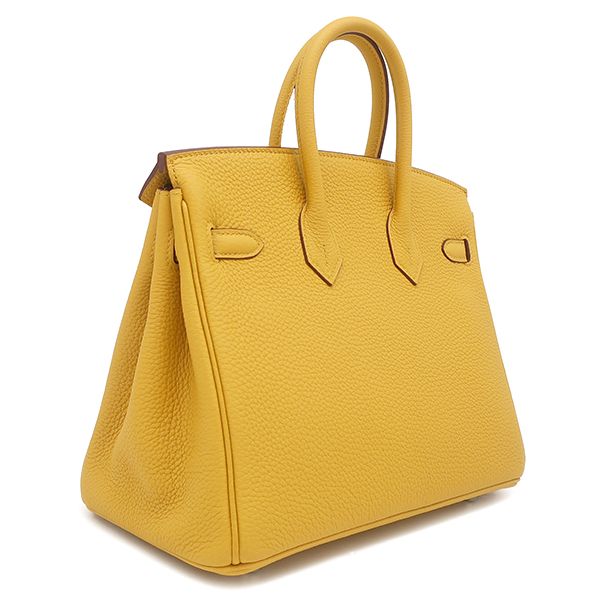 Hermes Handbag Birkin 25 Togo Jeanne Ambre Silver Hardware Yellow Engraved B