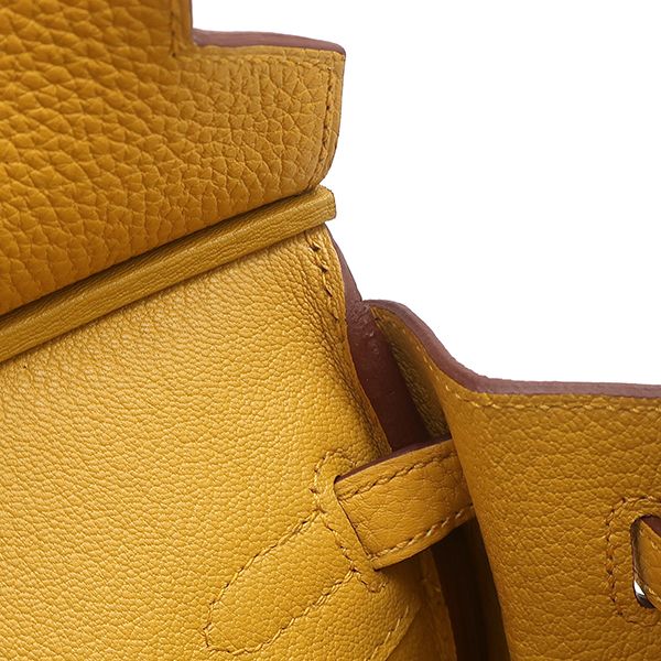Hermes Handbag Birkin 25 Togo Jeanne Ambre Silver Hardware Yellow Engraved B
