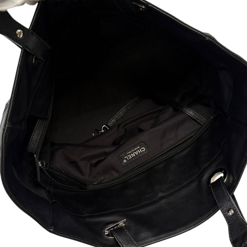 3421 Chanel Tote Paris Biarritz Tote MM A34209 Coated Canvas Black Silver