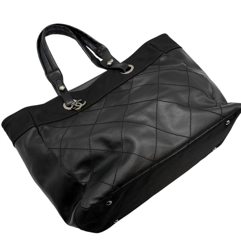 3421 Chanel Tote Paris Biarritz Tote MM A34209 Coated Canvas Black Silver