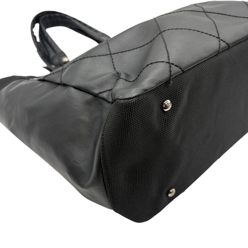 3421 Chanel Tote Paris Biarritz Tote MM A34209 Coated Canvas Black Silver