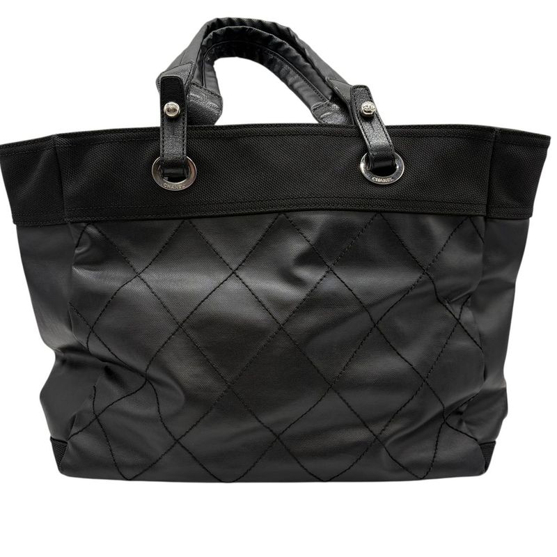 3421 Chanel Tote Paris Biarritz Tote MM A34209 Coated Canvas Black Silver