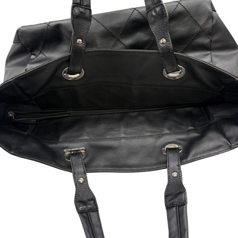 3421 Chanel Tote Paris Biarritz Tote MM A34209 Coated Canvas Black Silver