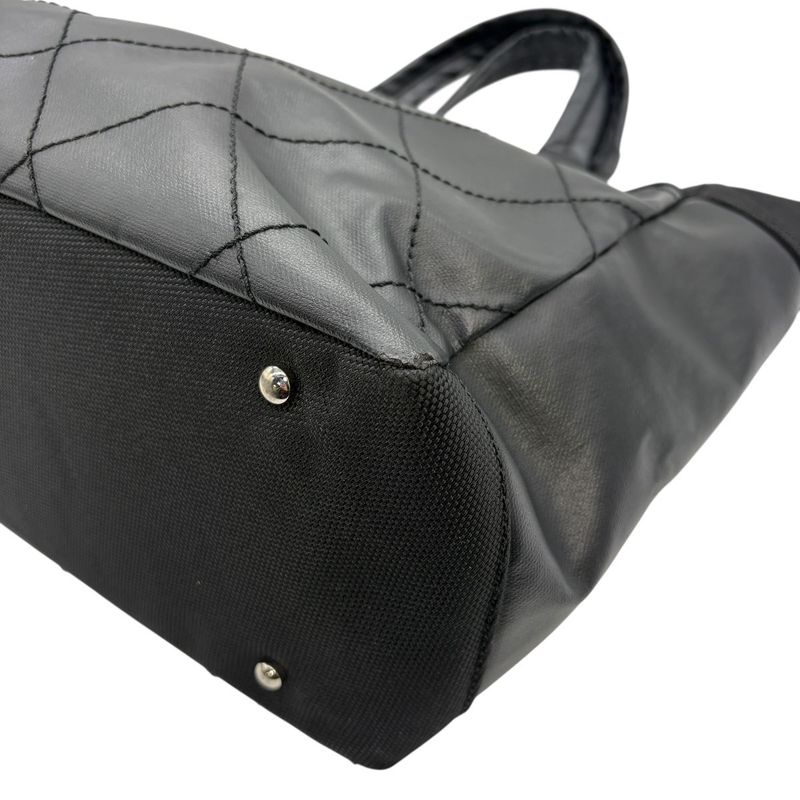 3421 Chanel Tote Paris Biarritz Tote MM A34209 Coated Canvas Black Silver