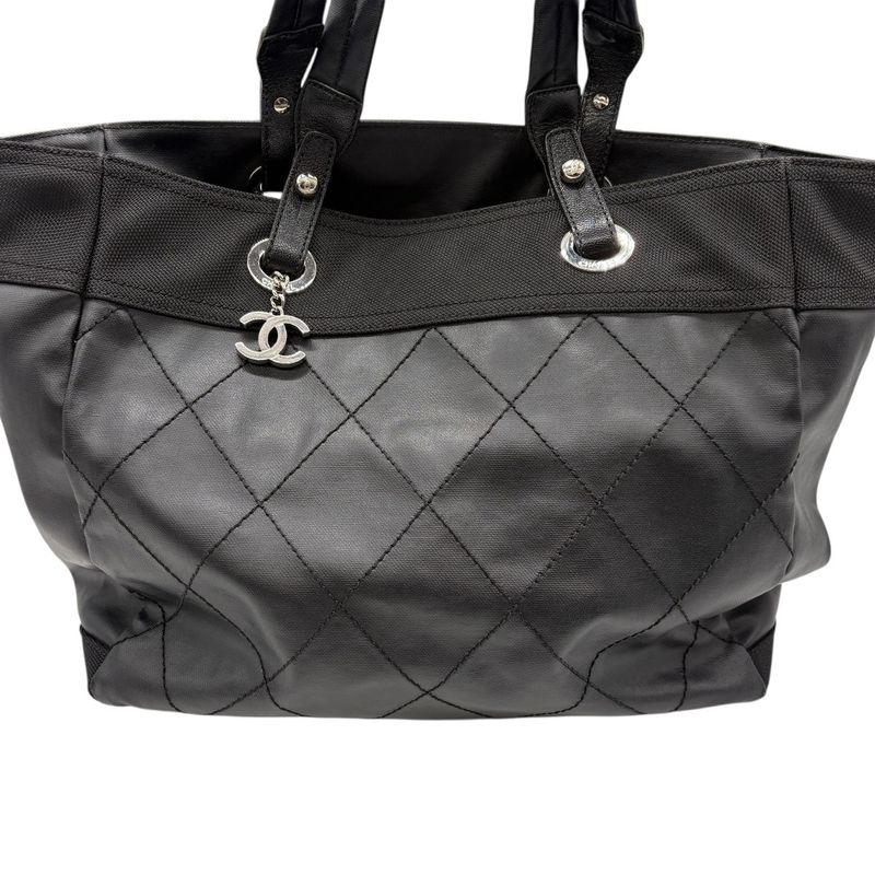 3421 Chanel Tote Paris Biarritz Tote MM A34209 Coated Canvas Black Silver