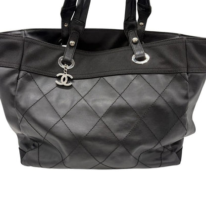 3421 Chanel Tote Paris Biarritz Tote MM A34209 Coated Canvas Black Silver