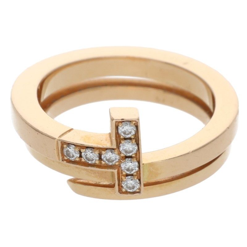 Tiffany & Co T Square Wrap 18K Pink Gold Diamond Ring Men's Size 10