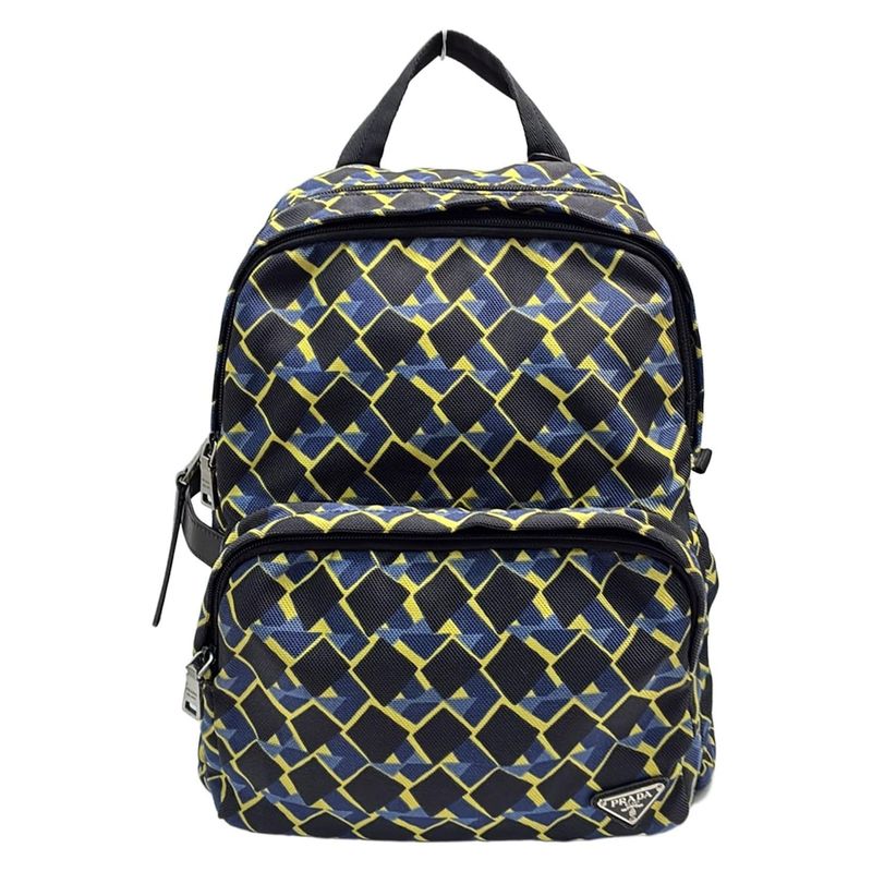 Prada Backpack Sac - Black Blue And Yellow