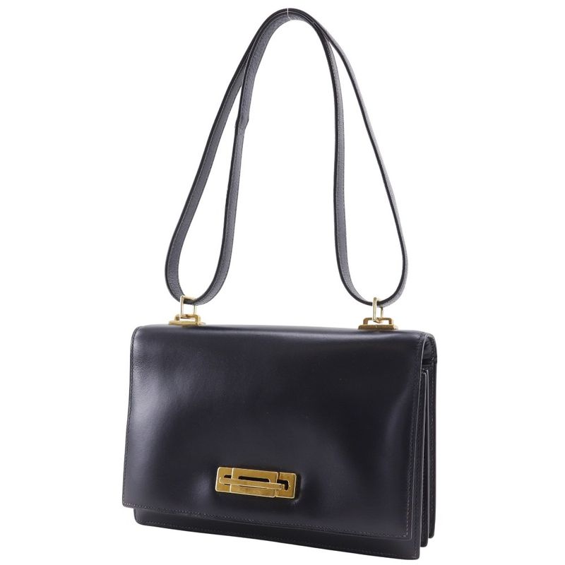 Hermes Box Calf Vintage Leather And Gold Plated Ladies Shoulder Bag