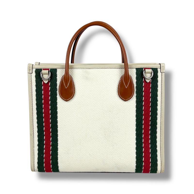 Gucci Interlocking Logo Embroidery 2WAY Tote Bag Shoulder Bag Sherry Line Ivory