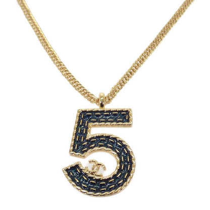 Chanel No.5 Long Necklace Metal Gold Blue Ladies Classy Cute Gift Stylish [A