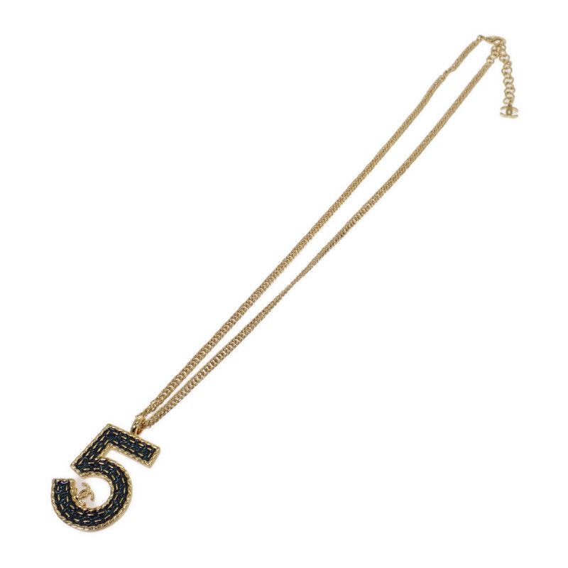Chanel No.5 Long Necklace Metal Gold Blue Ladies Classy Cute Gift Stylish [A