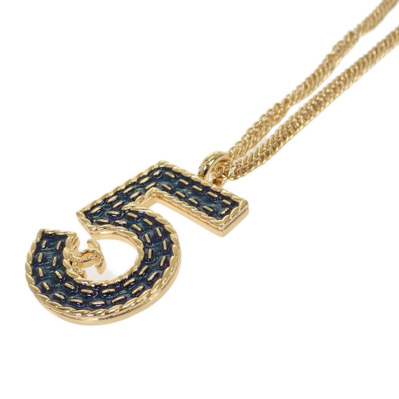 Chanel No.5 Long Necklace Metal Gold Blue Ladies Classy Cute Gift Stylish [A