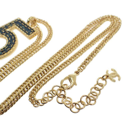 Chanel No.5 Long Necklace Metal Gold Blue Ladies Classy Cute Gift Stylish [A